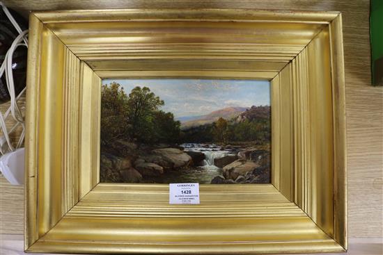 Alfred Augustus Glendening, oil on board, river landscape, initialled, 14 x 24cm